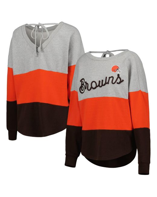Touch Brown Cleveland Browns Outfield Deep V-Back Pullover Sweatshirt