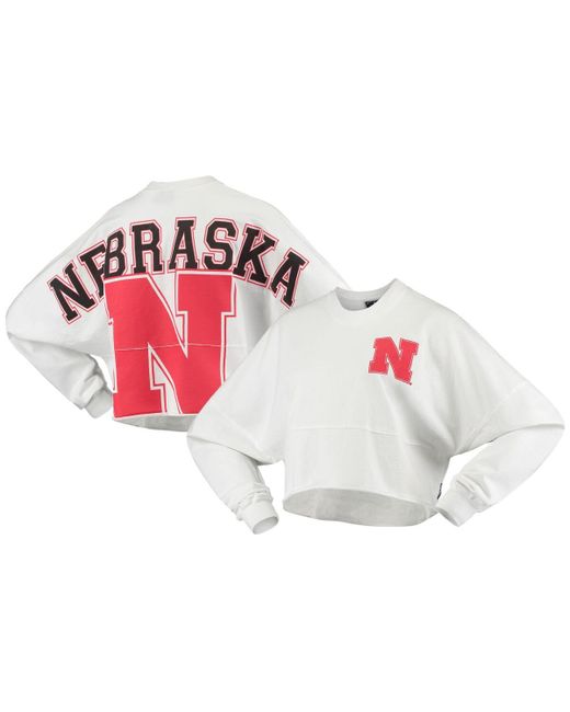 Spirit Jersey Nebraska Huskers Raw Hem Cropped Long Sleeve T-shirt