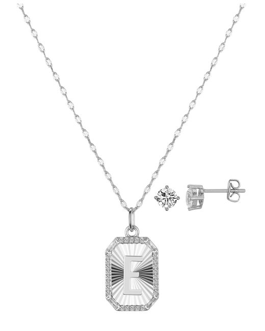 Unwritten Cubic Zirconia Initial Pendant Necklace and Stud Earring Set