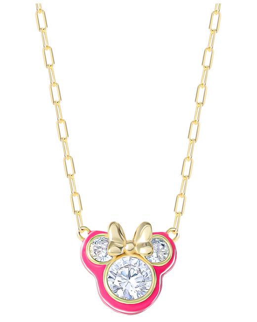 Disney Cubic Zirconia Pink Enamel Minnie Mouse 18 Pendant Necklace 18k Gold-Plated Sterling