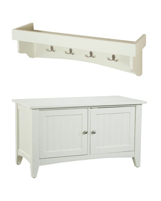 Alaterre Furniture Shaker Cottage Tray Shelf Coat Hook with Cabinet Bench Set