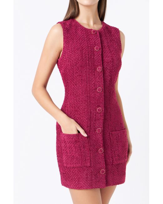 Endless Rose Sleeveless Tweed Mini Dress
