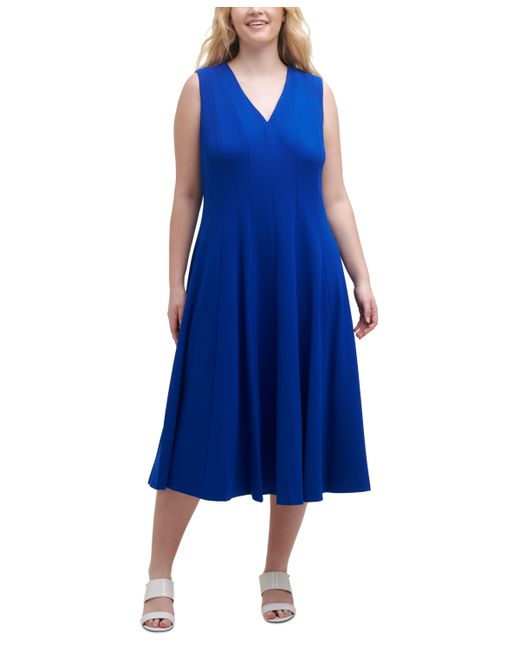 Calvin Klein Plus V-Neck Sleeveless Midi Dress