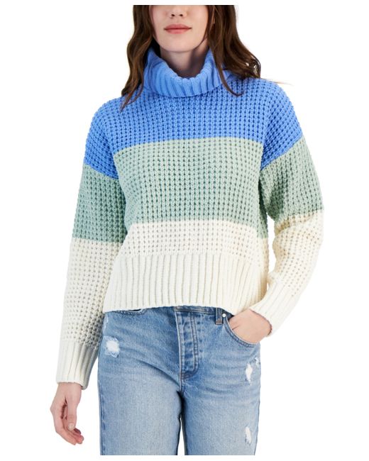 Hippie Rose Juniors Chenille Colorblocked Turtleneck Sweater