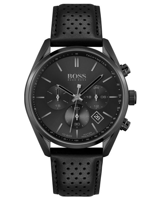 Boss Chronograph Champion Perforated Leather Strap Watch 44mm