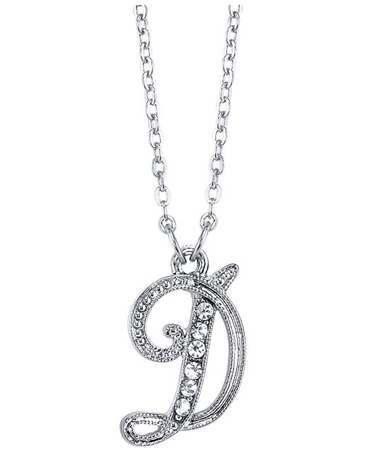 2028 Silver-Tone Crystal Initial Necklace 16 Adjustable D