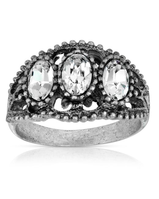 2028 Pewter Triple Crystal Oval Ring