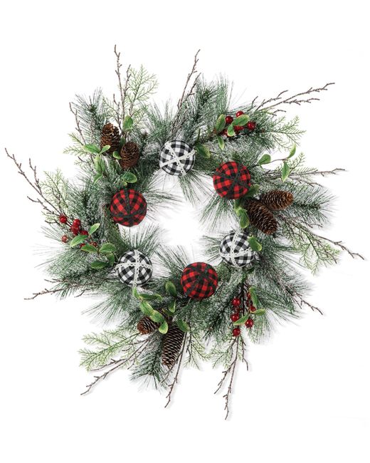 Glitzhome 24 D Frosted Ornament Berry Pinecone Wreath