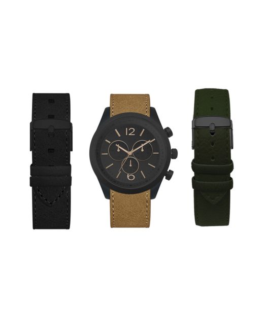 American Exchange Analog Strap Watch 44mm with Light Cognac and Olive Camo Interchangeable Straps Set