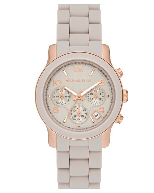 Michael Kors Runway Quartz Chronograph Rose Gold-Tone Stainless Steel and Silicone Watch 38mm