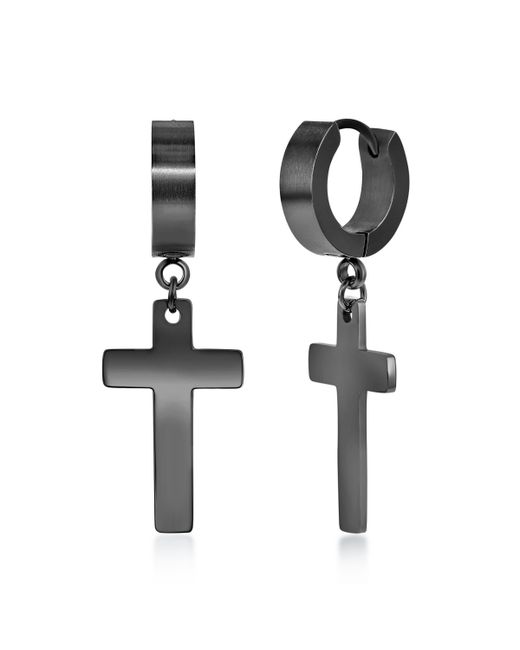 Metallo Cross Charm Polished Huggie Hoop Earrings