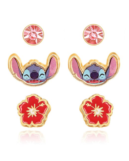 Disney Lilo Stitch Stud Earrings Set of 3 Officially Licensed red blue