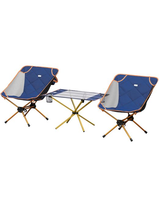 Outsunny 3 Piece Padded Camping Chair Set Folding Chairs with Portable Table Cup Holders Carry Bag for Travel Fishing and Beach Navy bl