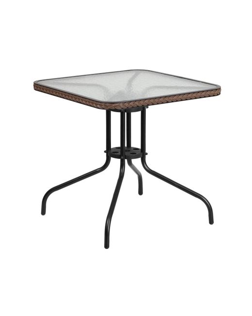 Emma+oliver 28 Square Tempered Glass Metal Table With Edging dark