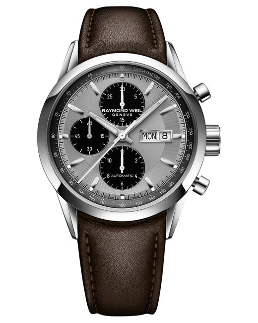 Raymond Weil Swiss Automatic Chronograph Brown Leather Strap Watch 42mm