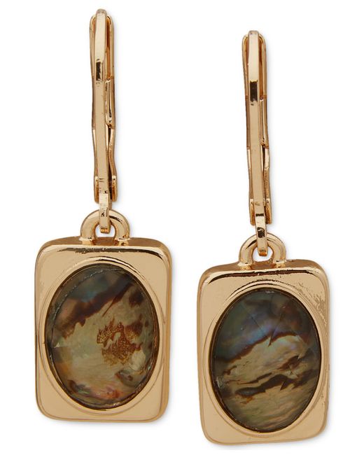 AK Anne Klein Gold-Tone Oval Stone Rectangular Drop Earrings