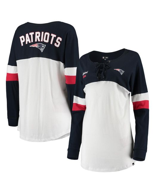 New Era Navy New England Patriots Athletic Varsity Lace-Up V-Neck Long Sleeve T-shirt