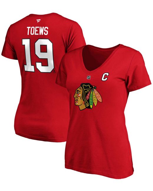 Fanatics Jonathan Toews Chicago Blackhawks Team Authentic Stack Name and Number V-Neck T-shirt