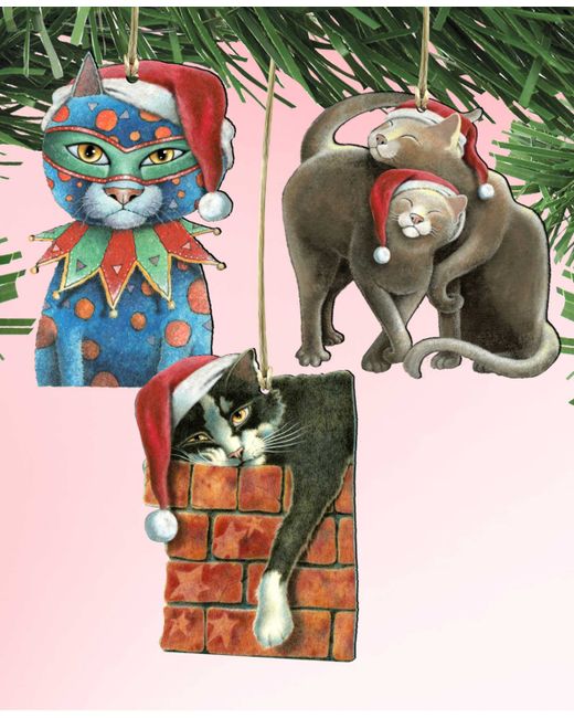 Designocracy Party Cats Holiday Ornaments Set of 3