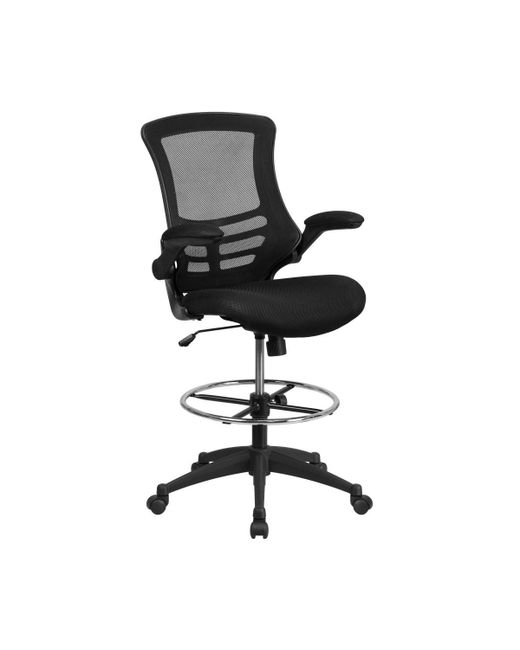 Emma+oliver Mid-Back Mesh Ergonomic Drafting Chair With Adjustable Foot Ring And Flip-Up Arms