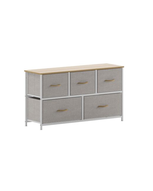 Emma+oliver Marley 5 Drawer Storage Dresser With Cast Iron Frame Wood Top And Easy Pull Fabric Drawers Wooden Handles white frame