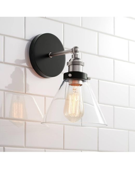 360 Lighting Burke Industrial Modern Wall Light Sconce Brushed Nickel Hardwired 7 1/4 Fixture Led Clear Glass Cone Shade for Bedroom Bathroom Vanity Living