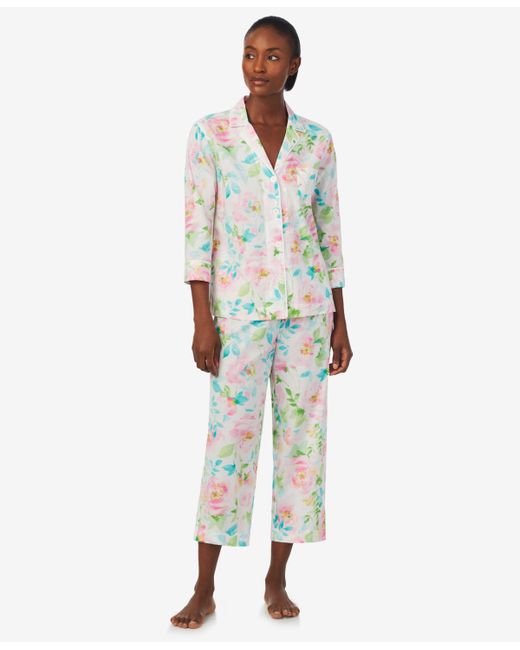 Lauren Ralph Lauren 2-Pc 3/4 Sleeve Notch Collar Top and Capri Pants Pajama Set