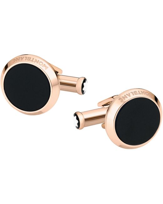 Montblanc Meisterstuck Red-Gold Stainless Steel and Onyx Inlay Cuff Links