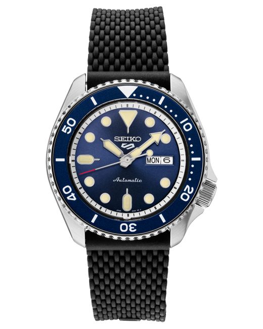 Seiko Automatic 5 Sports Black Silicone Strap Watch 43mm