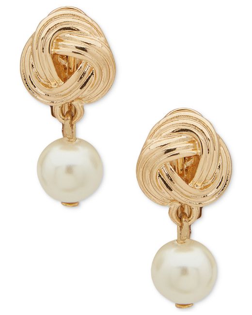 AK Anne Klein Gold-Tone Textured Knot Imitation Clip-On Drop Earrings