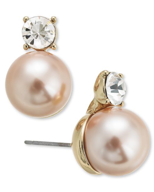 Charter Club Gold-Tone Imitation Pearl Crystal Stud Earrings Created for