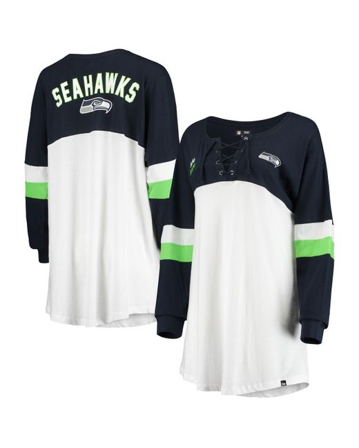 New Era College Navy Seattle Seahawks Athletic Varsity Lace-Up V-Neck Long Sleeve T-shirt