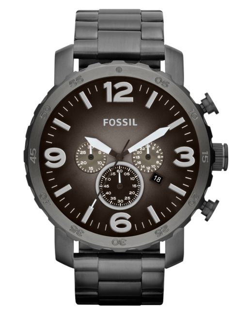 Fossil Chronograph Nate Smoke Tone Stainless Steel Bracelet Watch 50mm