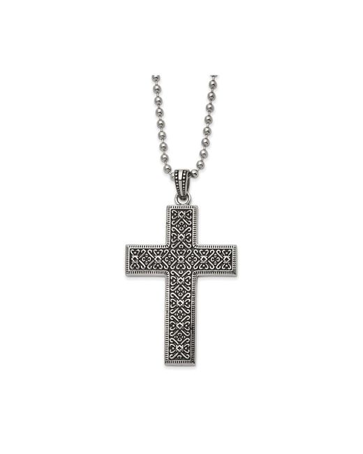 Chisel Antiqued and Polished Cross Pendant on a Ball Chain Necklace
