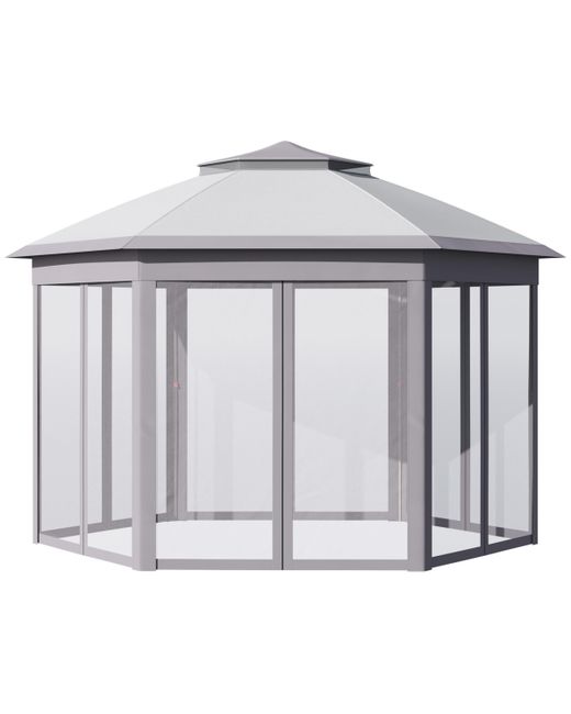 Outsunny 13x11 Pop Up Gazebo Double Roof Canopy Tent with Zippered Mesh Sidewalls Height Adjustable and Carrying Bag Event for Patio Garden