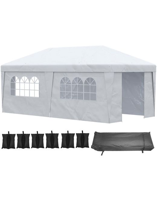 Outsunny 9.75 x 19.25 Pop Up Canopy Tent with Sidewalls Height Adjustable Large Party Event Shelter Leg Weight Bags Double Doors and Whe