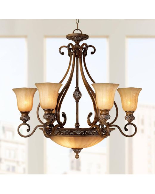 Kathy Ireland Sterling Estate Bronze Chandelier 34 1/2 Wide Rustic Champagne Glass Bowl Shade 9-Light Fixture for Dining Room House Foyer Entr