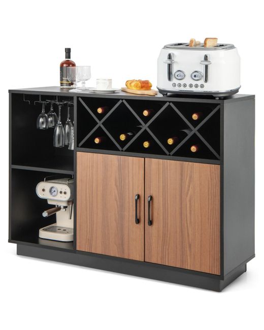 Sugift Industrial Sideboard Cabinet with Removable Wine Rack and Glass Holder