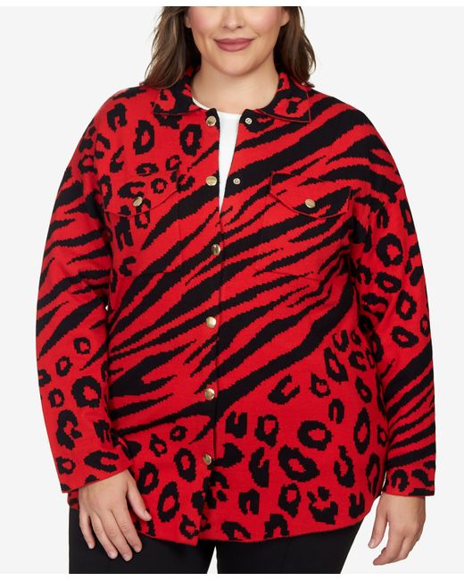 Ruby Rd. Ruby Rd. Plus Animal Print Shacket Sweater