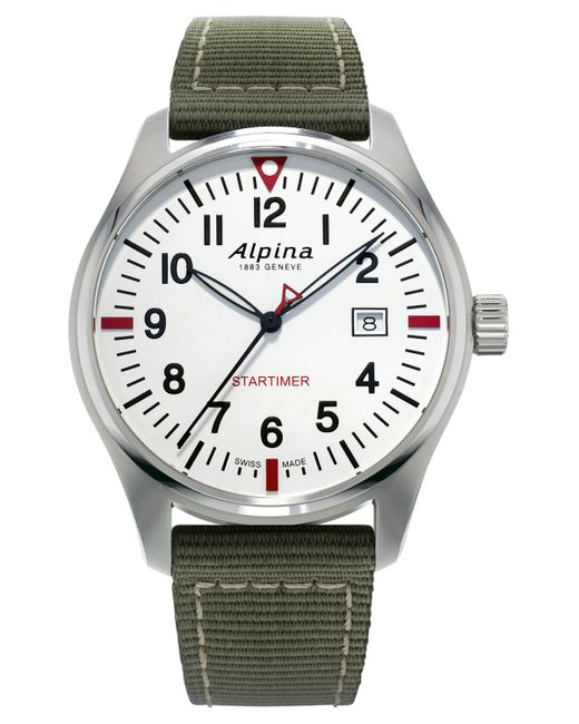 Alpina Swiss Startimer Pilot Green Nylon Strap Watch 42mm