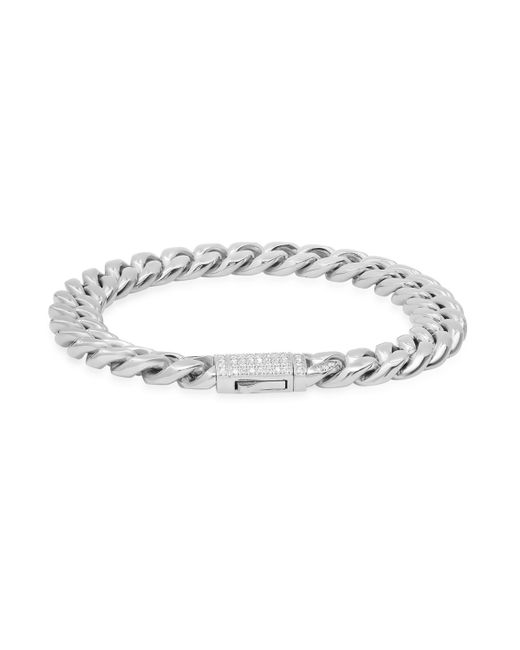 SteelTime Stainless Steel Thick Cuban Link Chain Bracelet with Simulated Diamonds Clasp