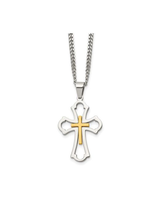 Chisel Brushed Ip-plated Cross Pendant Curb Chain Necklace