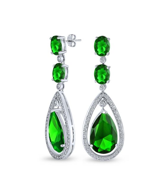 Bling Jewelry Art Deco Style Wedding Simulated Emerald Aaa Cubic Zirconia Halo Large Teardrop Cz Statement Dangle Chandelier Earrings For
