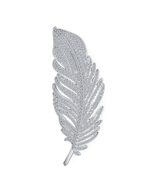 Bling Jewelry Classic Elegant Traditional Style Large Micro Pave Cz Fan Feather Leaf Brooch Pin Pendant 2 1 For Rhodium Brass