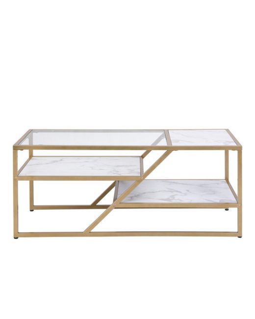 Simplie Fun Coffee Table with Storage Shelf Tempered Glass Metal Frame for Living Room Bedroom