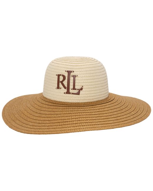 Lauren Ralph Lauren Leather Logo with Woven Sun Hat Dark