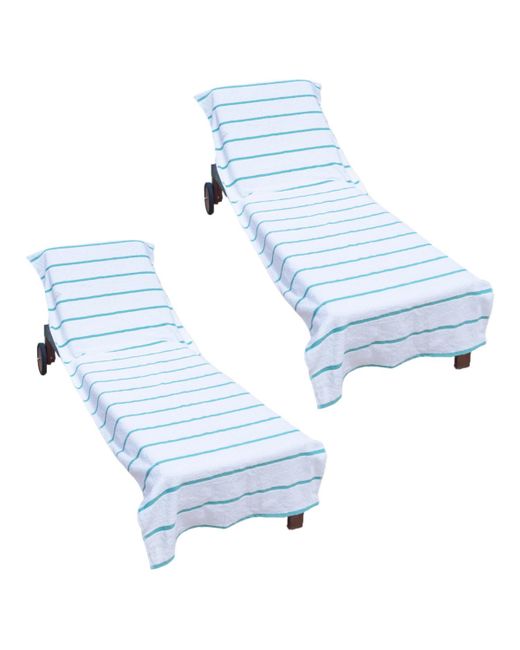 Arkwright Home Chaise Lounge Cover Pack of 30x85 Cotton Terry Towel with Pocket to Fit Outdoor Pool or Chair White Colored Stripes