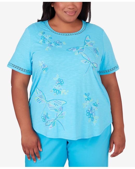 Alfred Dunner Plus Summer Breeze Dragonfly Embroidery Top