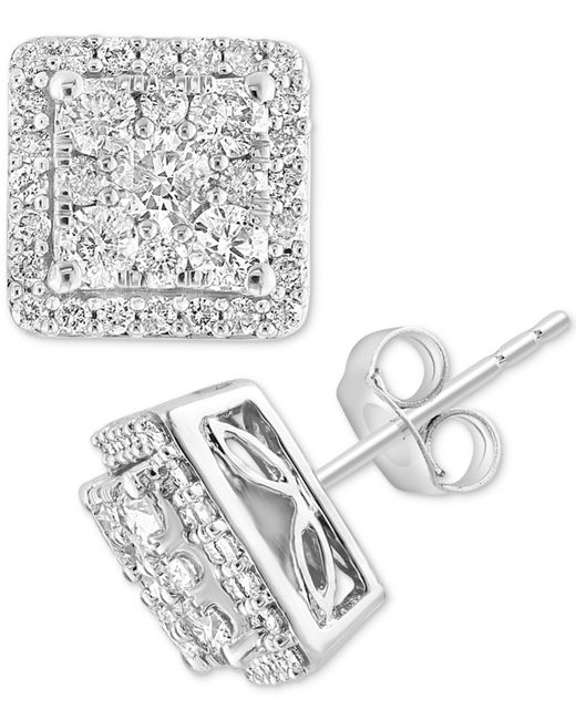 Effy Collection Effy Certified Diamond Square Halo Cluster Stud Earrings 1-3/8 ct. t.w. 14k