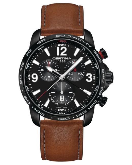 Certina Swiss Chronograph Ds Podium Brown Leather Strap Watch 44mm